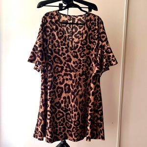 V Neck Leopard Print Tunic Dress 2XL